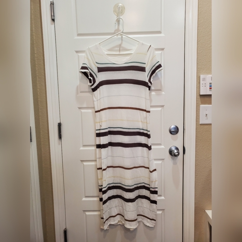 FREE‎ PEOPLE  Striped Casual Maxi Dress - White, Brown, Tan